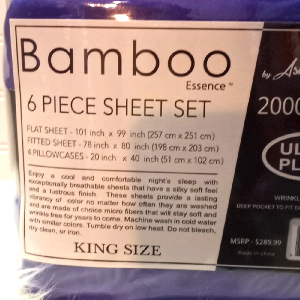 Bamboo Essence King Size  Purple-  6 Piece Sheet Set - Picture 7 of 10